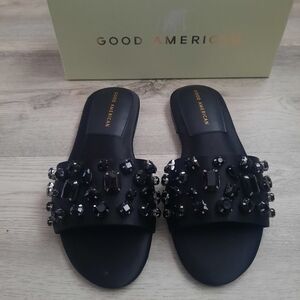 Good American Black Bejeweled Sandals